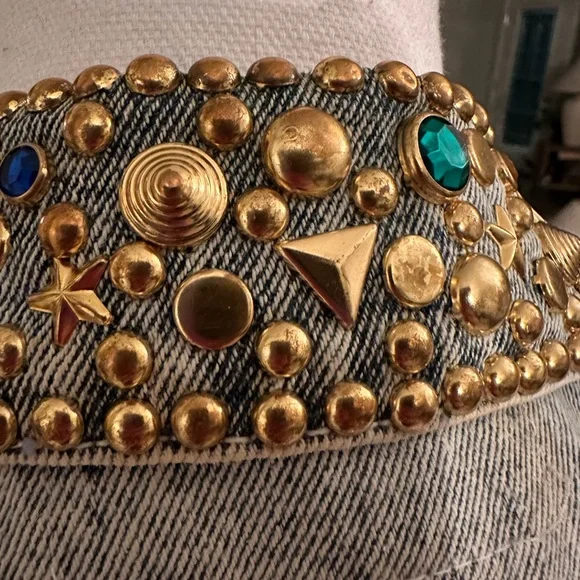 Vintage Bedazzled Acid Wash Jean Blazer - Size L - Picture 7 of 9